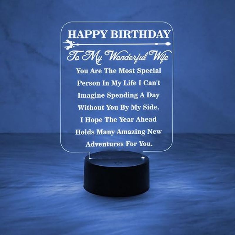 Happy Birthday to My Wonderful Wife Gift Led Lamp | 7 Color Changing Light with On/Off Touch Button |